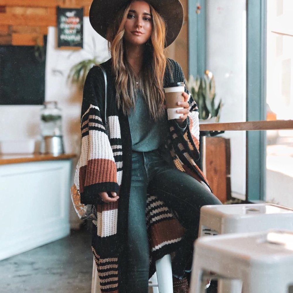New Cozy Stripped Long Cardigan Sweater Coat - Picture 3 of 8